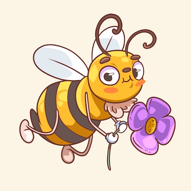 Ilustración de abeja de dibujos animados dibujados a mano
