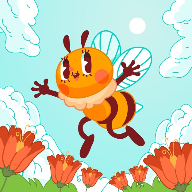 Ilustración de abeja de dibujos animados dibujados a mano