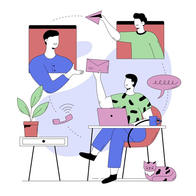 Ilustración abstracta de persona hablando con compañeros de equipo
