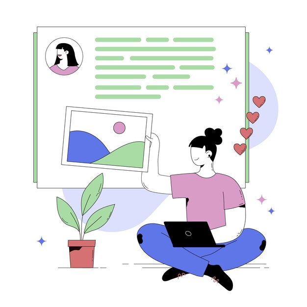 Ilustración abstracta de la persona que crea una publicación en las redes sociales