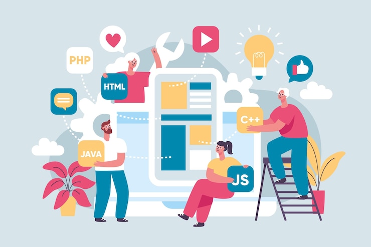 Vector gratuito ilustración abstracta de personas que trabajan en una aplicación