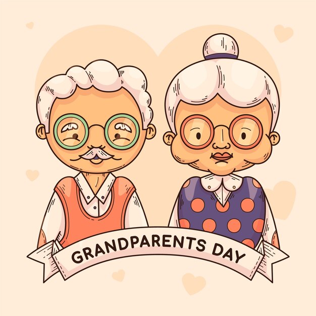Ilustración de abuelos sonrientes dibujados a mano