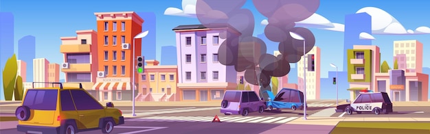 Ilustración de accidente de coche accidente de coche ciudad carretera unidad