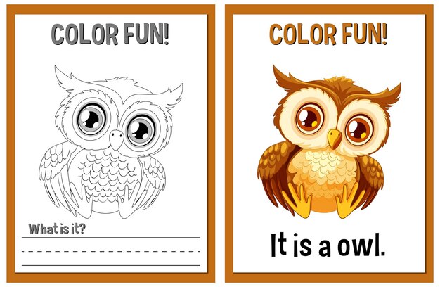 Ilustración y actividad divertida del búho de color
