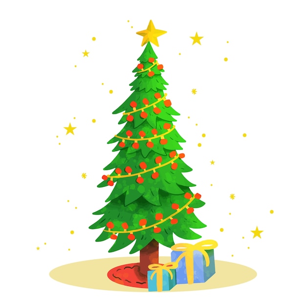 Vector gratuito ilustración de acuarela árbol de navidad