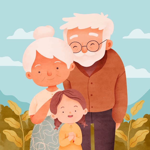 Ilustración en acuarela para la celebración del día de los abuelos