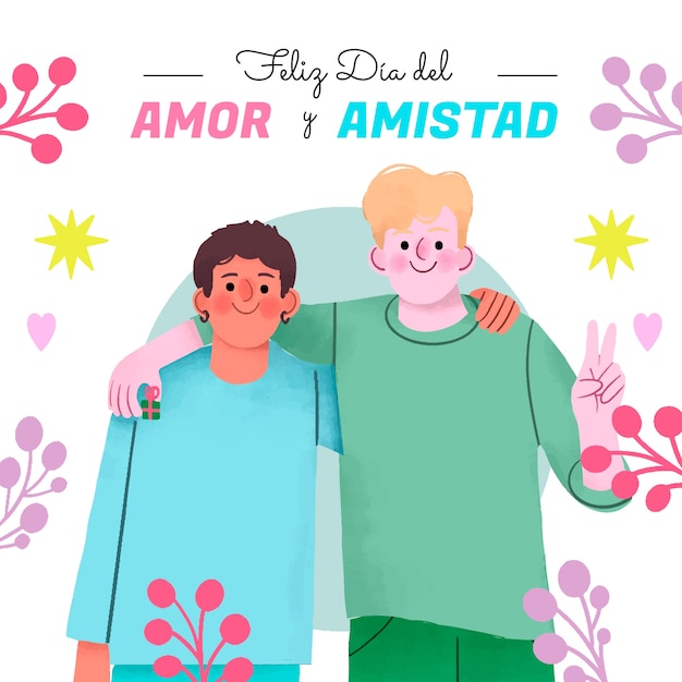 Ilustración de acuarela para la celebración del día del amor y la amistad.