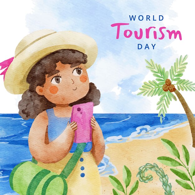 Ilustración de acuarela para la celebración del día mundial del turismo.