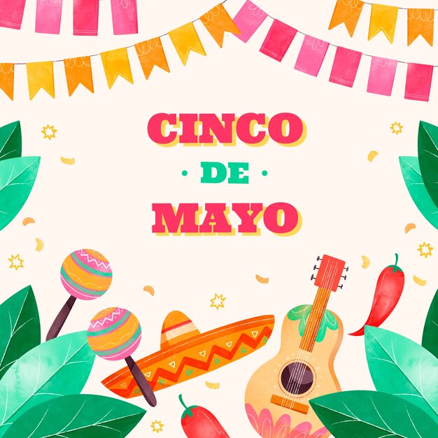 Ilustración acuarela cinco de mayo