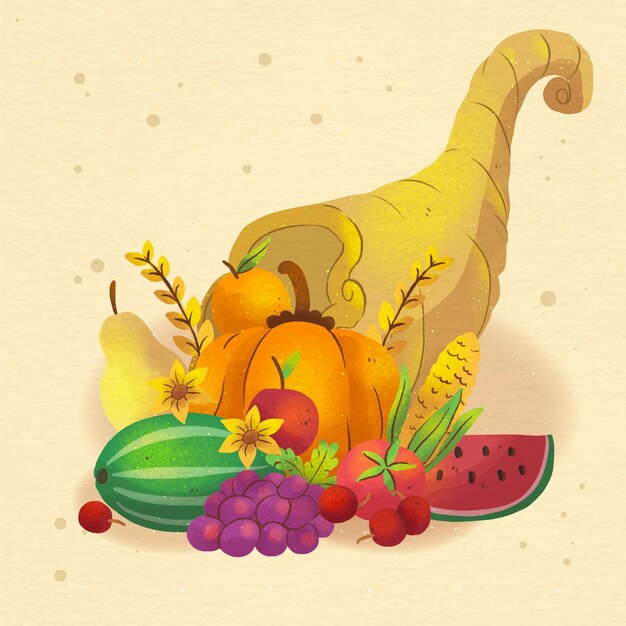 Ilustración acuarela cornucopia