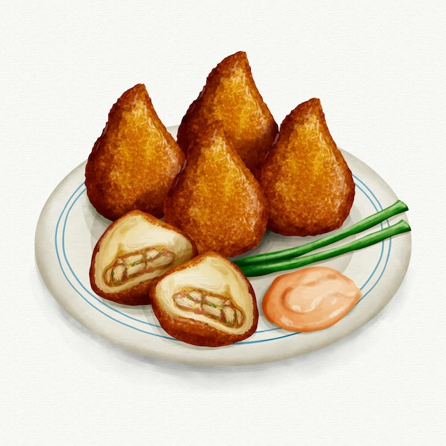 Ilustración acuarela coxinha con cebolla verde