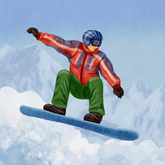 Ilustración acuarela de deporte de invierno