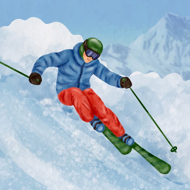 Ilustración acuarela de deporte de invierno