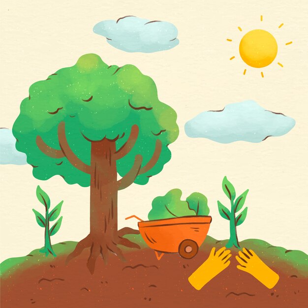 Ilustración acuarela del día del árbol