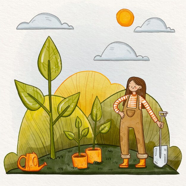 Ilustración acuarela del día del árbol