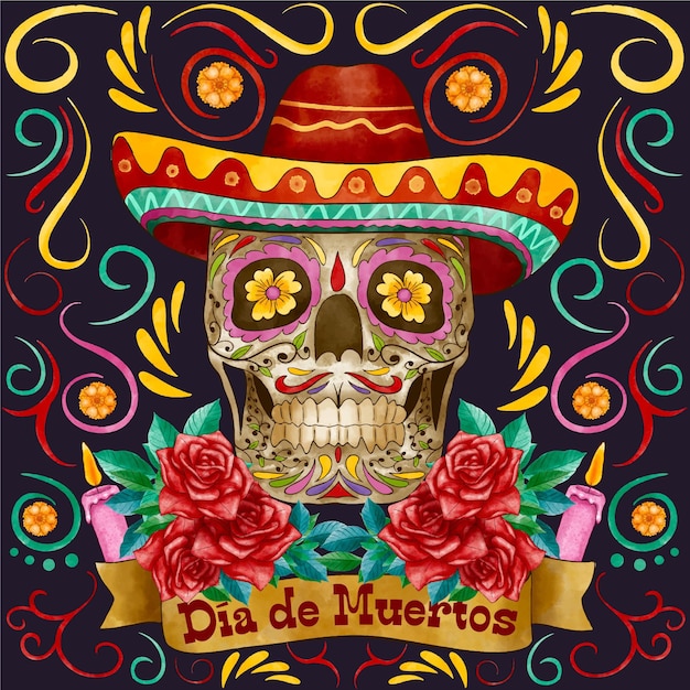 Ilustración acuarela dia de muertos