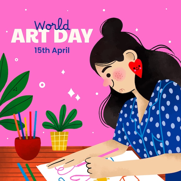 Ilustración en acuarela del día mundial del arte