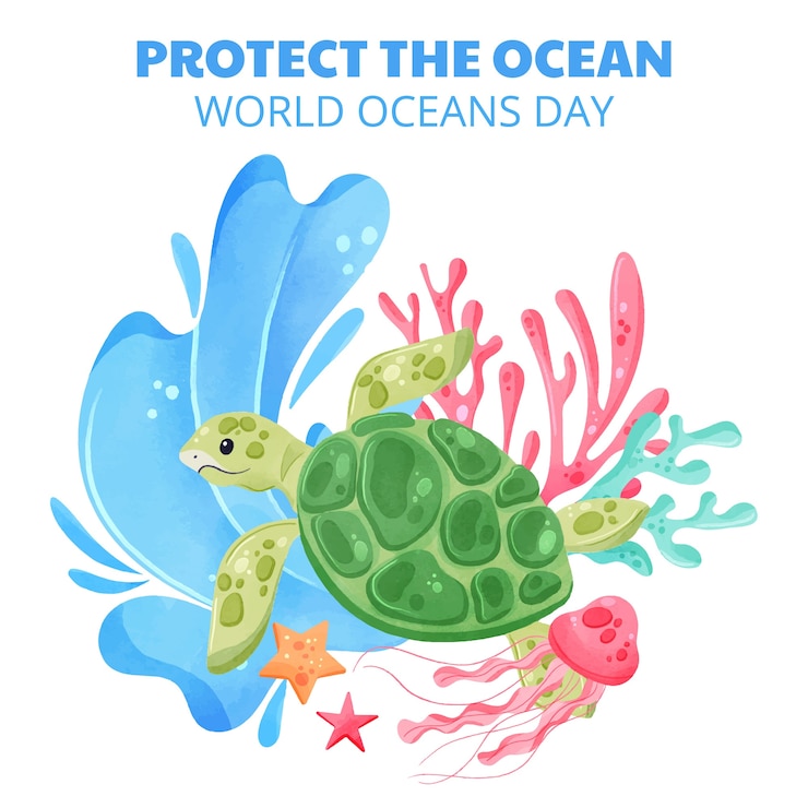 Vector gratuito ilustración de acuarela para el día mundial de los océanos