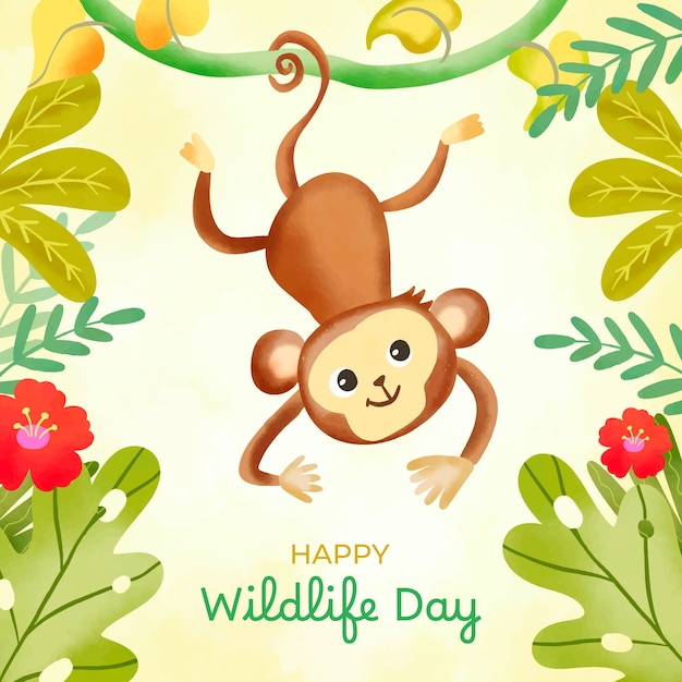 Vector gratuito ilustración en acuarela del día mundial de la vida silvestre.