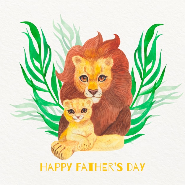 Ilustración de acuarela del día del padre con leones