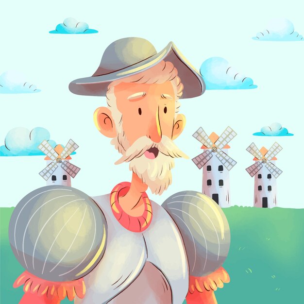 Ilustración acuarela de don quijote