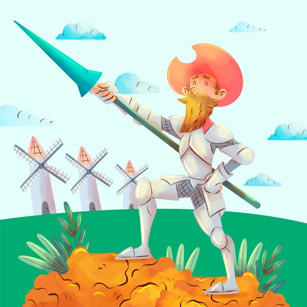 Ilustración acuarela de don quijote