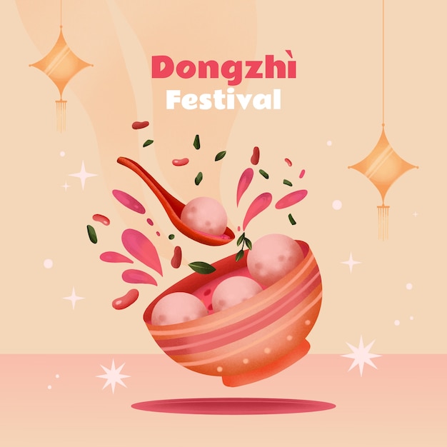 Vector gratuito ilustración en acuarela para el festival chino dongzhi con tazón de tang yuan