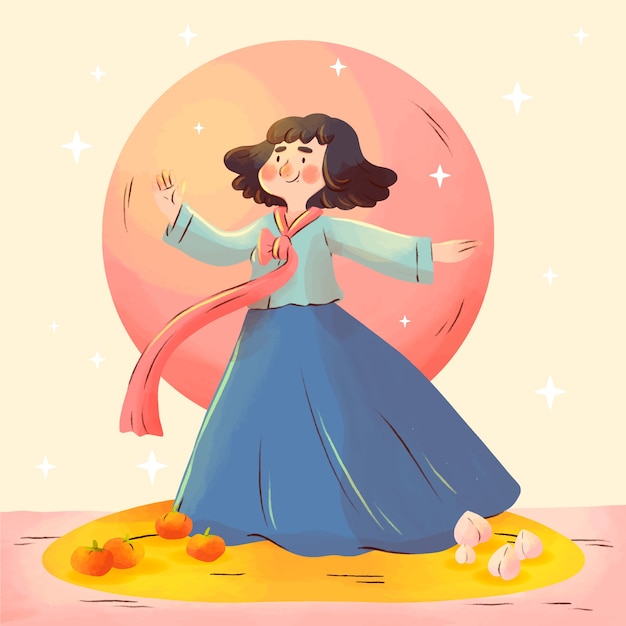 Vector gratuito ilustración en acuarela del festival de chuseok