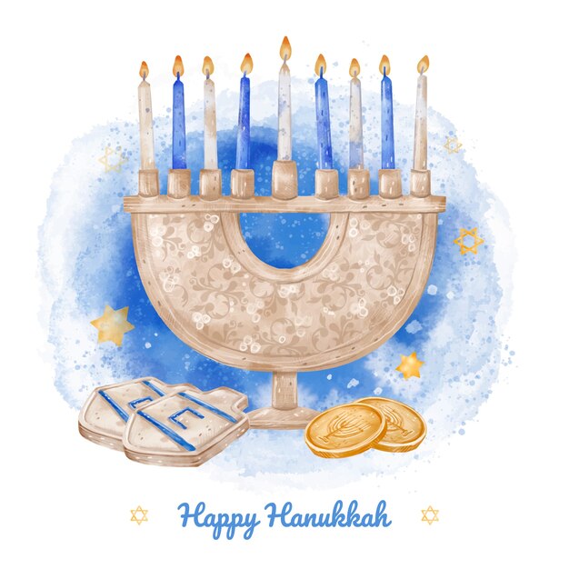 Ilustración en acuarela para la fiesta judía de Hanukkah