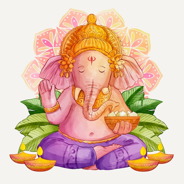 Ilustración de acuarela ganesh chaturthi