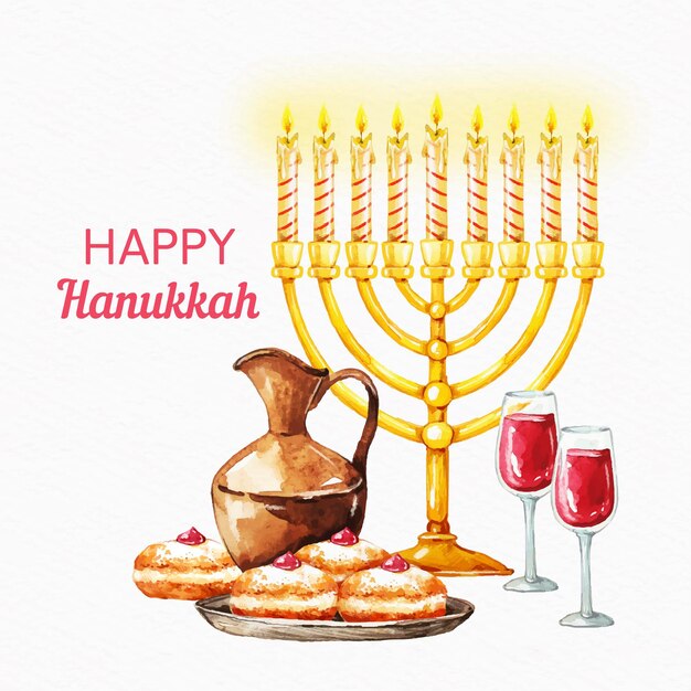 Ilustración acuarela de hanukkah con delicioso pastel