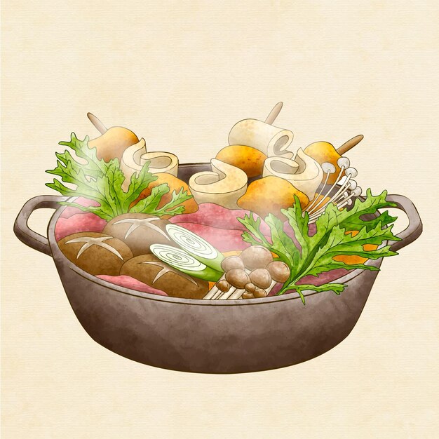 Ilustración acuarela olla caliente