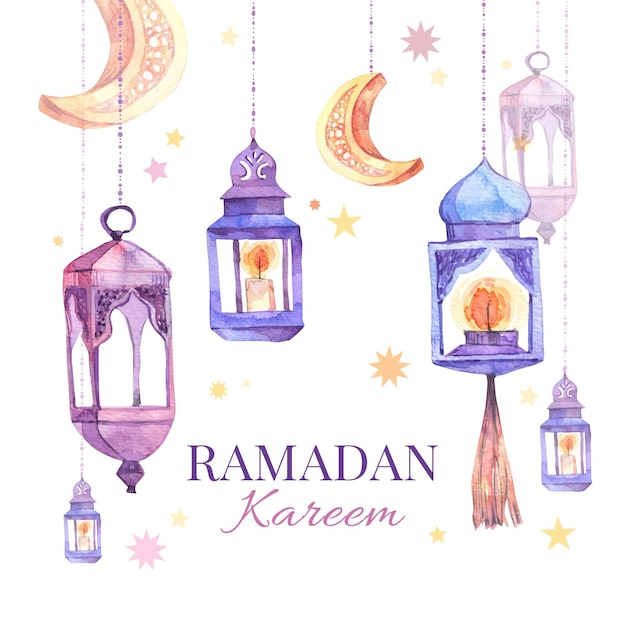 Ilustración acuarela ramadan kareem