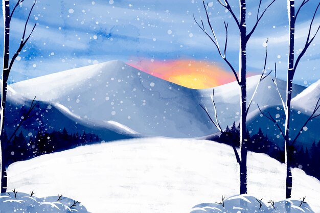 Ilustración acuarela solsticio de invierno