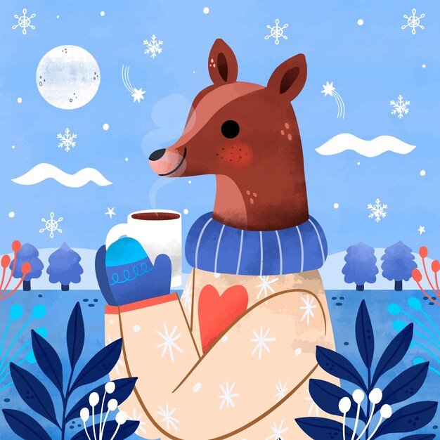 Ilustración acuarela para la temporada de invierno.