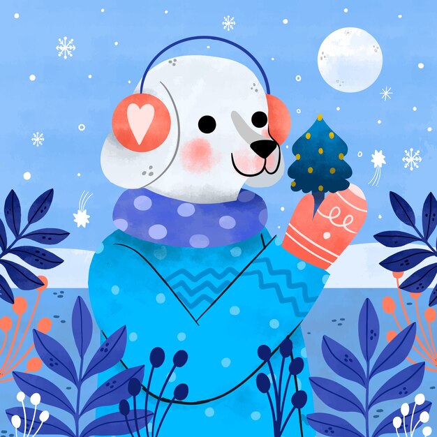 Ilustración acuarela para la temporada de invierno.