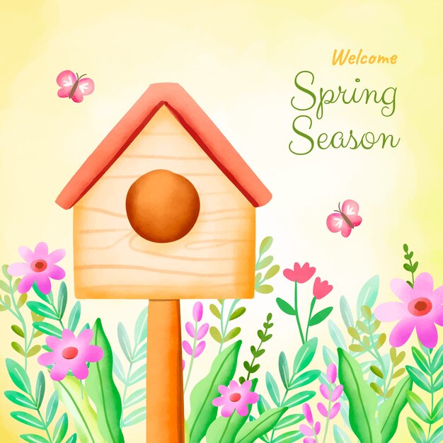 Ilustración en acuarela para la temporada de primavera.
