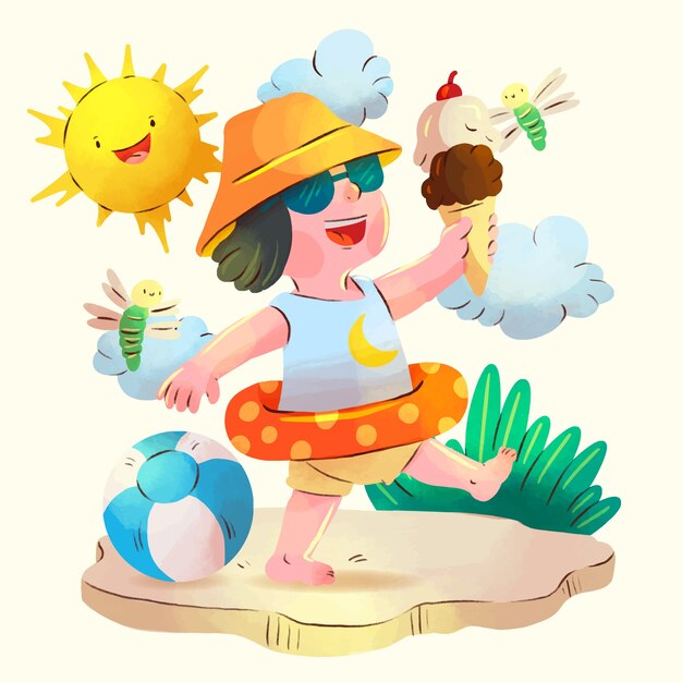 Ilustración de acuarela para la temporada de verano.