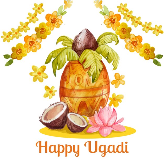 Ilustración acuarela de ugadi