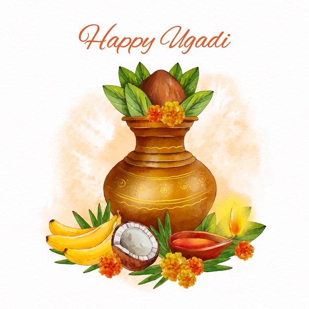 Ilustración acuarela de ugadi