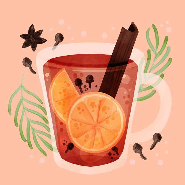 Ilustración acuarela de vino caliente