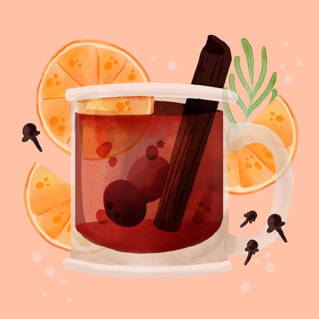 Ilustración acuarela de vino caliente