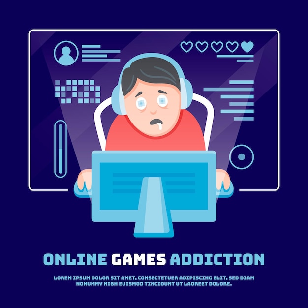 Ilustración de adicción a juegos en línea