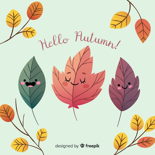 Ilustración adorable de hojas de otoño