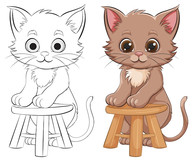 Ilustración de los adorables gatitos en los taburetes