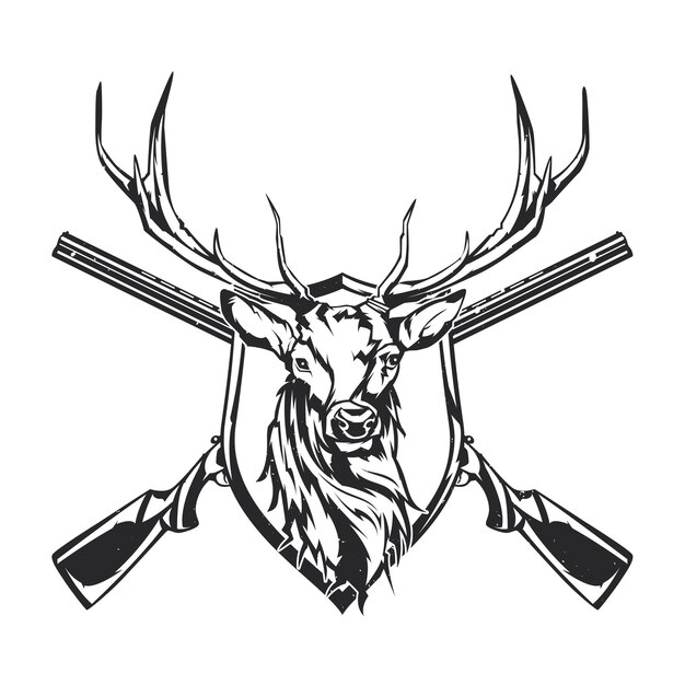 Ilustración aislada de dos rifles y cabeza de ciervo