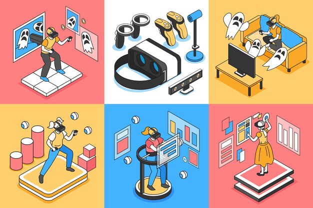 Ilustración aislada isométrica de realidad virtual