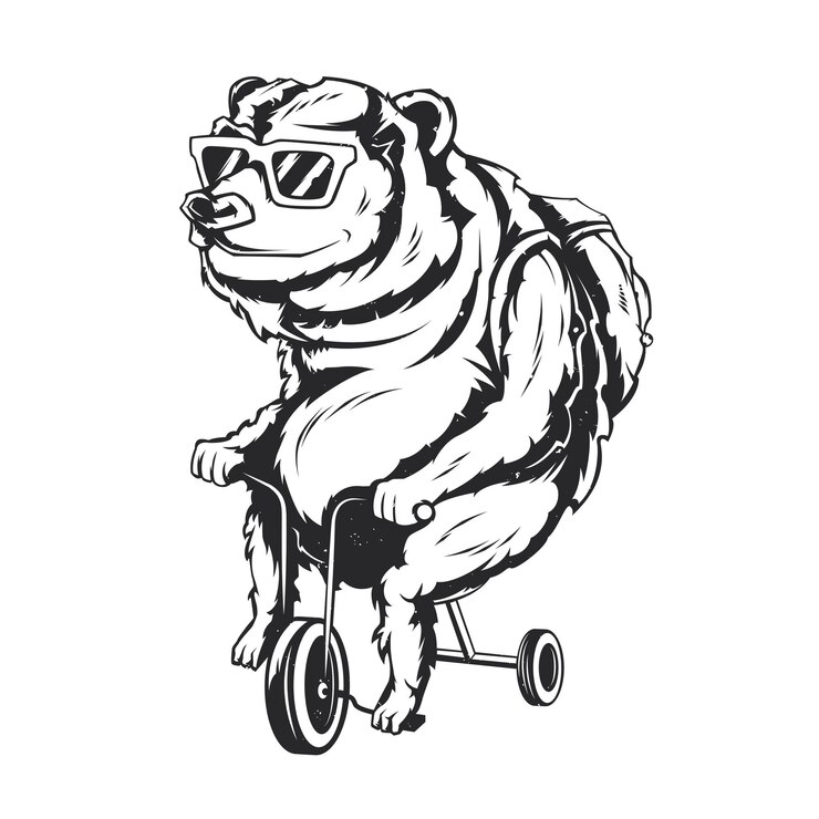 Vector gratuito ilustración aislada de oso en una bicicleta