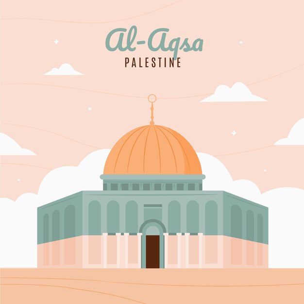 Ilustración de al aqsa de diseño plano dibujado a mano