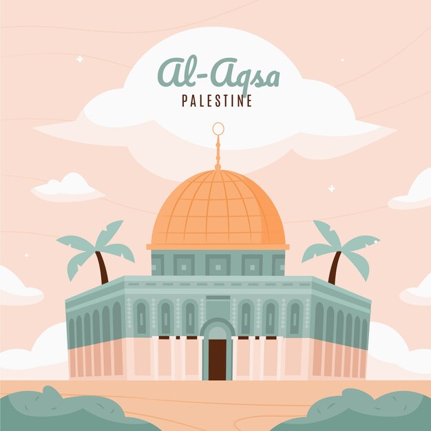 Ilustración de al aqsa de diseño plano dibujado a mano